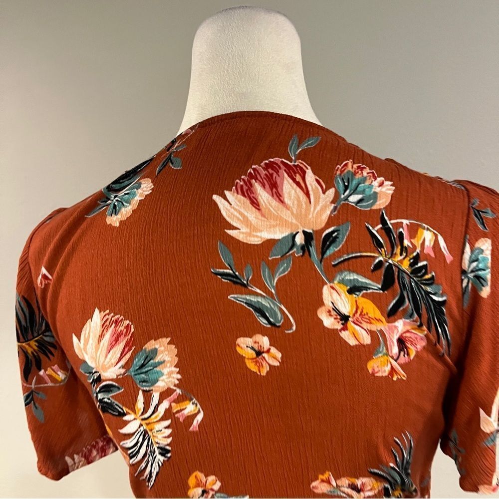 Lulu's‎ burnt Orange wrap Sundress with short Sleeves size small - Picture 9 of 14